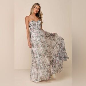 Most Beautiful Day Ivory Multi Floral Print Organza Maxi Dress​